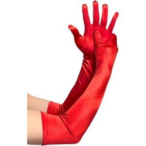 Women's Elbow Length Dark Red Satin Gloves Costume Princess Party Accessories